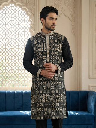 Silk Blend Embroidered Kurta