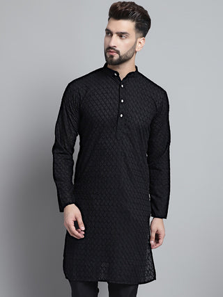 Jompers Men Black Chikan Kurta Only