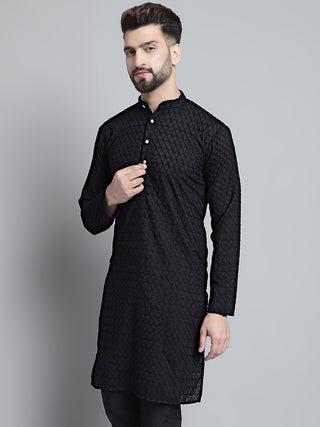 Jompers Men Black Chikan Kurta Only
