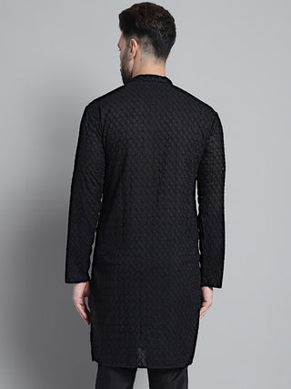 Jompers Men Black Chikan Kurta Only