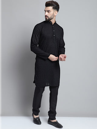 Jompers Men Black Chikan Kurta Only