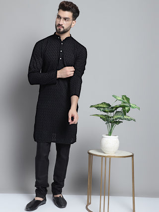 Jompers Men Black Chikan Kurta Only