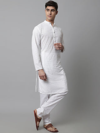 Jompers Men White Chikan Kurta Only