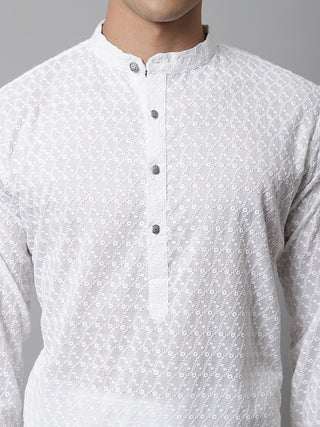 Jompers Men White Chikan Kurta Only