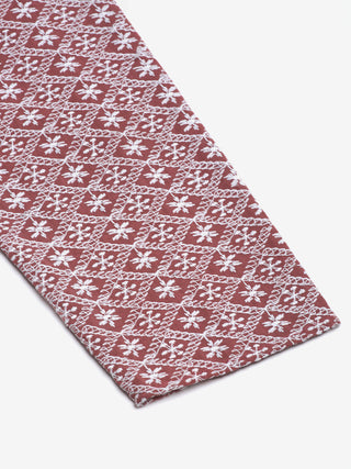Men's Coral Red & White Embroidered Straight Kurtas