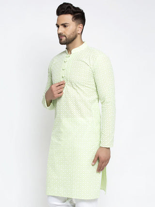 Jompers Men's Dark-Green Embroidered Kurta Only