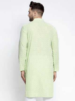 Jompers Men's Dark-Green Embroidered Kurta Only