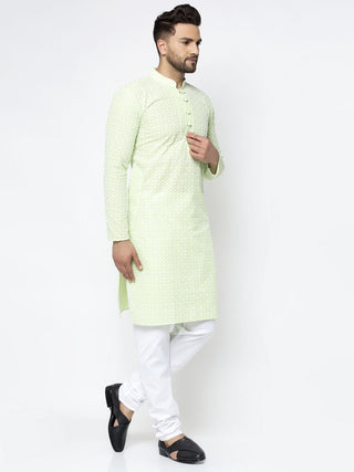 Jompers Men's Dark-Green Embroidered Kurta Only