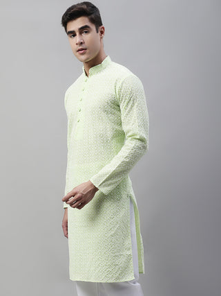 Jompers Men's Green Embroidered Kurta Only