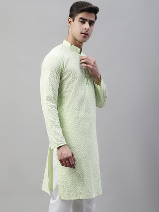 Jompers Men's Green Embroidered Kurta Only