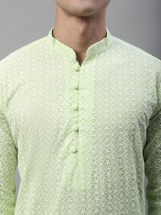 Jompers Men's Green Embroidered Kurta Only