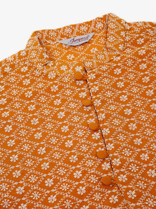 Men's Mustard & White Embroidered Straight Kurtas