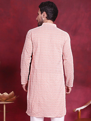 Jompers Men's Orange Embroidered Kurta Payjama Sets
