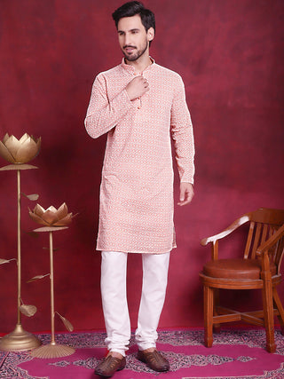 Jompers Men's Orange Embroidered Kurta Payjama Sets