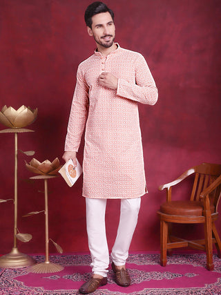 Jompers Men's Orange Embroidered Kurta Payjama Sets