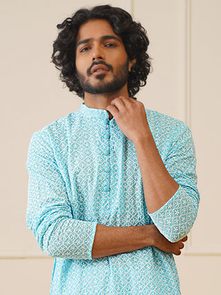 Jompers Men's Sky Embroidered Kurta Only