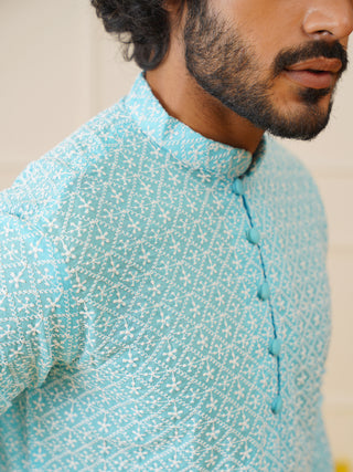 Jompers Men's Sky Embroidered Kurta Only