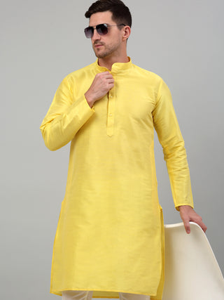 Men Lemon Yellow Dupion Silk Kurta Only