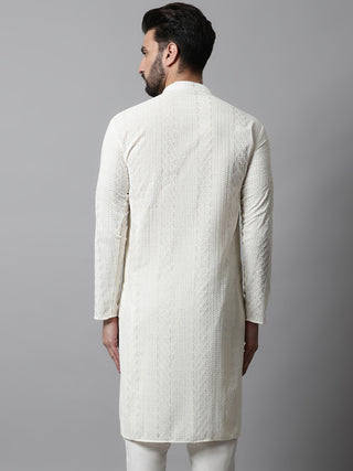 Jompers Men Cream Embroidered Kurta Only