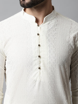 Jompers Men Cream Embroidered Kurta Only