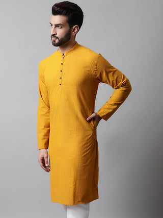 Jompers Men Mustard Embroidered Kurta Only
