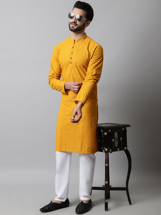 Jompers Men Mustard Embroidered Kurta Only