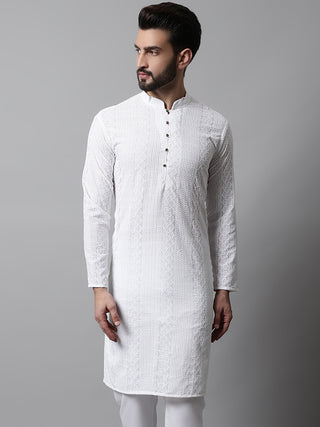 Jompers Men White Embroidered Kurta Only
