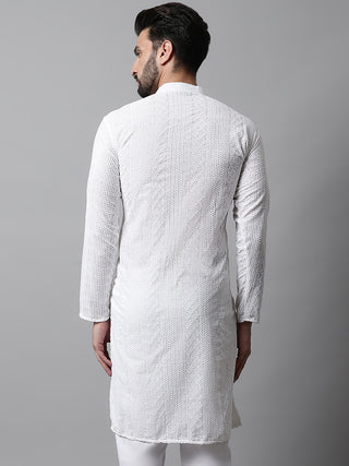Jompers Men White Embroidered Kurta Only