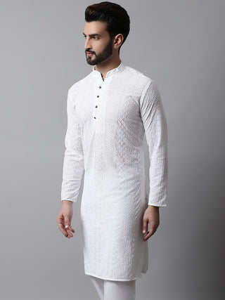 Jompers Men White Embroidered Kurta Only
