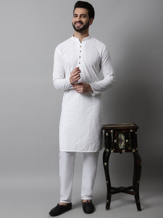 Jompers Men White Embroidered Kurta Only
