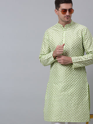 Jompers Men Green Chikankari Kurta Only