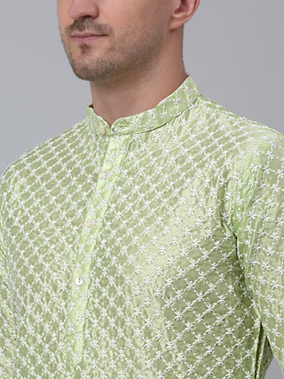 Jompers Men Green Chikankari Kurta Only