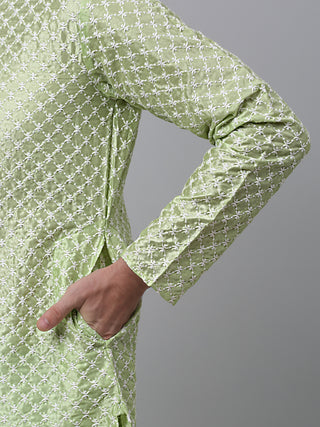 Jompers Men Green Chikankari Kurta Only