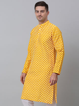 Jompers Men Mustard Chikankari Kurta Only