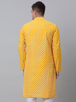 Jompers Men Mustard Chikankari Kurta Only