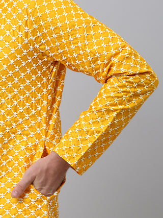 Jompers Men Mustard Chikankari Kurta Only