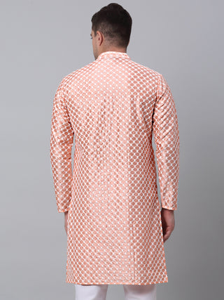 Jompers Men Peach Chikankari Kurta Only