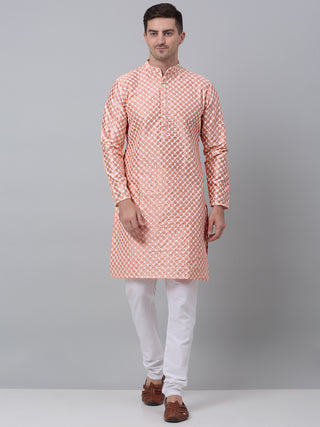 Jompers Men Peach Chikankari Kurta Only