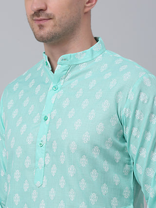 Jompers Men's Green Cotton Floral printed kurta Only