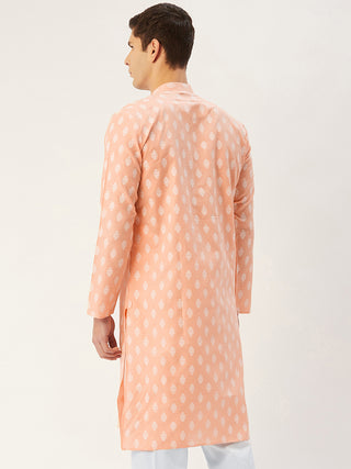 Jompers Men's Peach Cotton Floral printed kurta Only