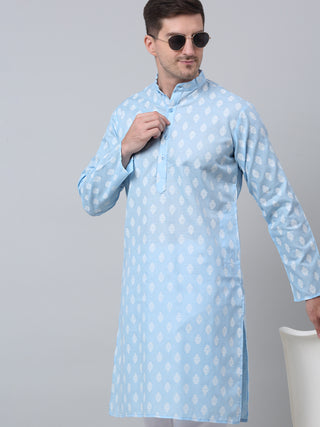 Jompers Men's Sky Cotton Floral printed kurta Only