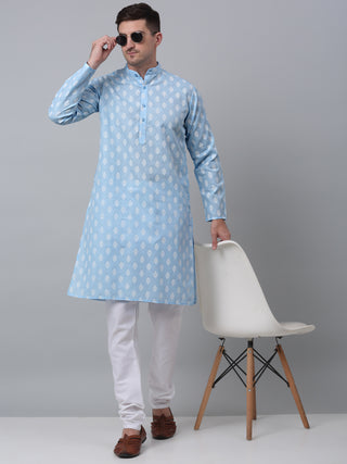 Jompers Men's Sky Cotton Floral printed kurta Only