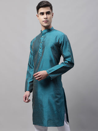 Men Peacock Blue Embroidered Design Kurtas