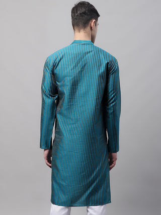 Men Peacock Blue Embroidered Design Kurtas