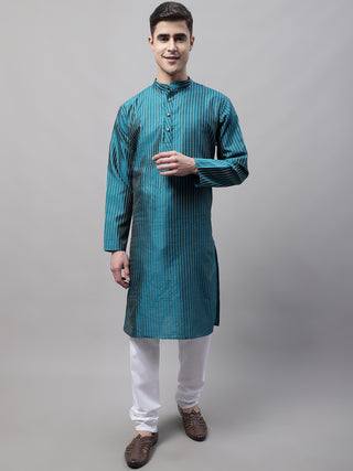 Men Peacock Blue Embroidered Design Kurtas