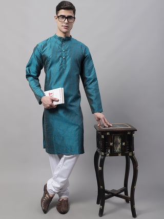 Men Peacock Blue Embroidered Design Kurtas