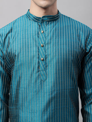 Men Peacock Blue Embroidered Design Kurtas