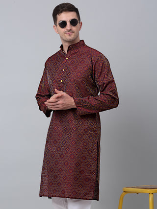 Men Maroon Floral Printed Kurta Only