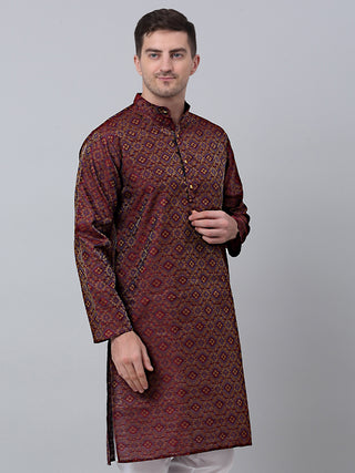 Men Maroon Floral Printed Kurta Only