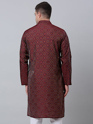 Men Maroon Floral Printed Kurta Only